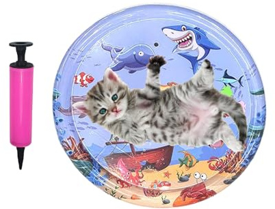 Generico Tappetino Rinfrescante Per Gatti Con Pesci,Tappetino Gioco Interattivo Rotondo Per Gatti - Gioco Cuscino Per Interni Esterni Viaggio Piscina Dormire