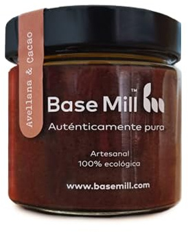 Base Mill Crema de Avellanas 84% y Cacao Ecológica (200g) – 100% Vegana, Sin Azúcares Añadidos, Sin Gluten, Alta en Fibra, Elaborada Artisanalmente con Avellanas Ecológicas, Pasta de Dátil y Cacao
