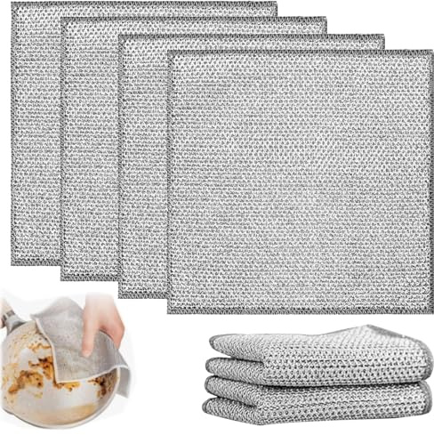 HEIZHU 6 Pcs Non-Scratch Stainless Steel Dishwashing Cleaning Cloths - Double Layer Wire Dishwashing Cloths for Wet & Dry Use 20x20 cm, for Cookware, Sinks, and Stove Tops