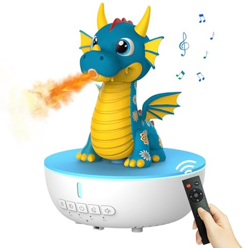 ZONSUSE Dragon de Feu Diffuseur d'Huiles Essentielles, 200ml Humidificateur d'air et Machine à Bruit Blanc avec Télécommande et Minuterie, Veilleuse LED 7 Couleurs pour Chambre, Bureau (Bleu)