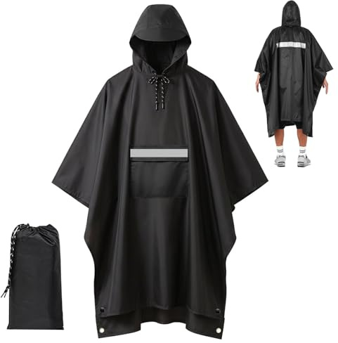 Poncho de lluvia impermeable para hombre y mujer con rayas reflectantes, 3 en 1, chaqueta de lluvia multifuncional para bicicleta con bolsillo con cremallera, 230T resistente a la rotura para hombre