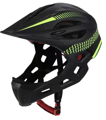 AsrMyjcx Casco da Bici per Bambini, Casco da Bicicletta Elegante, Casco Integrale per Ciclismo, Pattinaggio a Rotelle E attività All'aperto, Nero Verde
