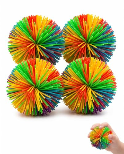 YIPFEN Pelotas Sensoriales Bebe, 4 Piezas Bolas Antiestrés Rebotadoras Elásticas de Hilo Extensible para Regulación Sensorial, Enfoque y Seguridad Infantil