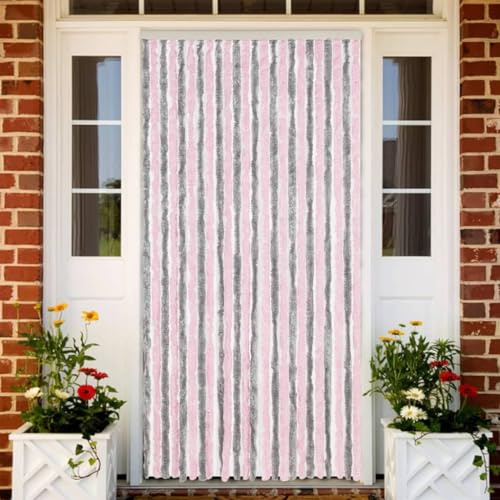 Cortina antimoscas genérica gris plateado y rosa, 100 x 220 cm, de oruga de polipropileno para puerta, antiinsectos para casa, móvil, móvil, caravana y fácil de limpiar, ofrece privacidad