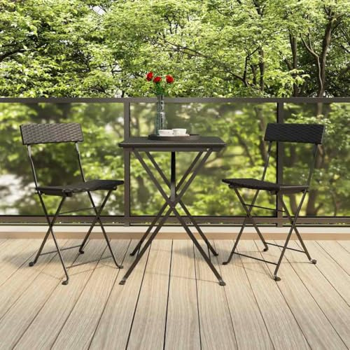 Mokuyary Ensemble de Bistro Pliable 3 pièce Noir Résine tressée Mobilier