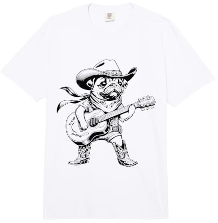 Guitare Rustique Carlin Cowboy Musicien Chien Western Country Music Comfort Colors Adult Heavyweight T-Shirt