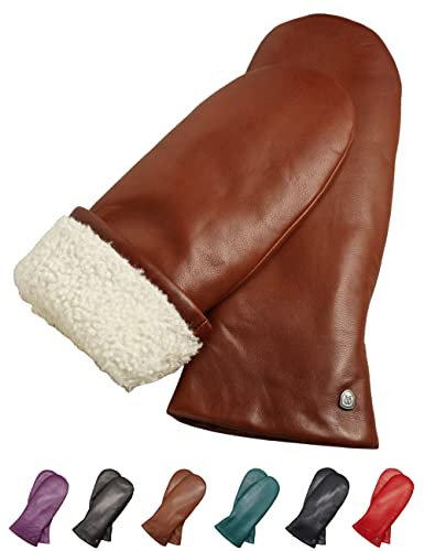 AKAROA ESTD 2019 Lederhandschuhe Damen SUE, Fäustling, italienisches Leder, Futter aus original Neuseeland Lammfell, cognac, S/M - 7