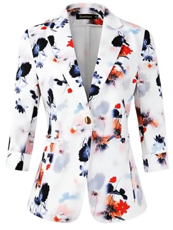 Benibos Womens 3/4 Sleeve Lightweight Office Work Suit Jacket Boyfriend Blazer (1905 White, S)