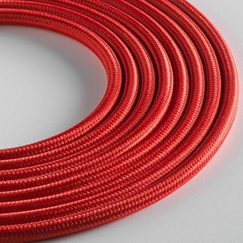 Klartext - Cavo tessile tondo LUMIÈRE per illuminazione, 3x0,75mm, Rosso, 3mt.|Attenzione: cavo terra incluso! Massima sicurezza anti scossa!