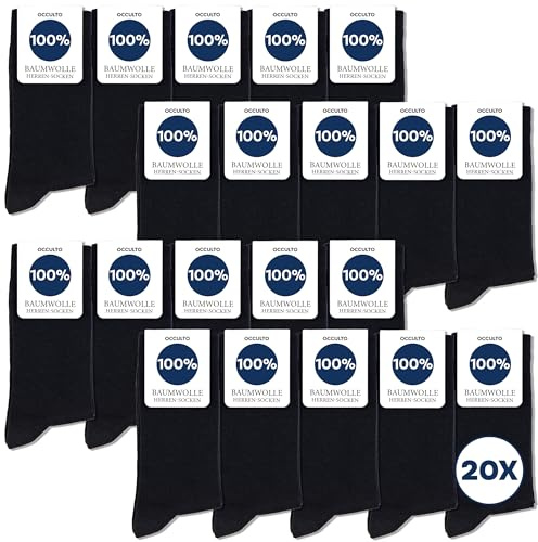 Occulto calze uomo 100% cotone pacco da 10-20 (modello: Ingo) 39-42 20 Paia | Nero