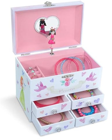 Jewelkeeper - Carillon portagioielli con Principessa fatata e cuori: di grandi dimensioni, con 4 cassetti estraibili - Melodia dell'Bel sognatore