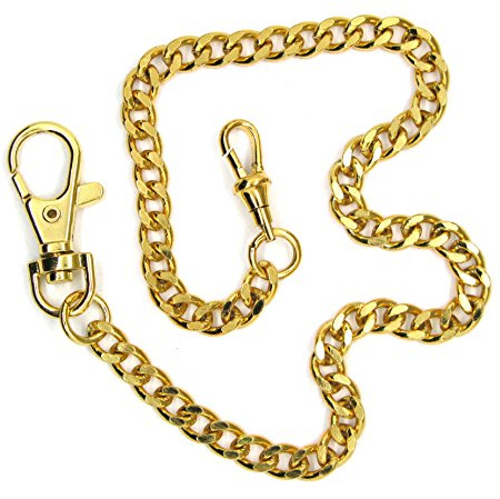 Pocket Watch Chain - Albert Chain - Gold Color - High Polish Brass Curb Link Chain - Big Swivel Lobster Clasp + Swivel Clasp FC02A