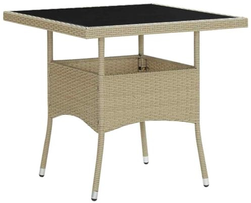 vidaXL Mesa de Comedor de Jardín Cocina Centro Consola Muebles Salón Sala de Estar Hogar Casa Interior Exterior Patio Ratán Sintético y Vidrio Beige