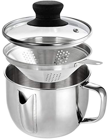 MIRTHBUY Séparateur de graisse - En acier inoxydable - Avec tamis et couvercle - Pour restaurant, maison, cuisine - Réduction des graisses (1000 ml)
