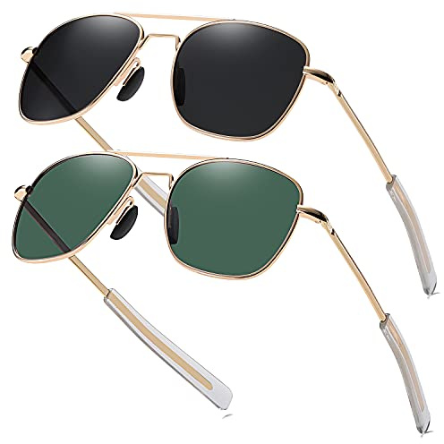 RCXKOOM Aviator Sunglasses for Men Army Military Style Polarized Pilot Sun Glasses Metal Frame Spring Hinge Bayonet Temple Shades