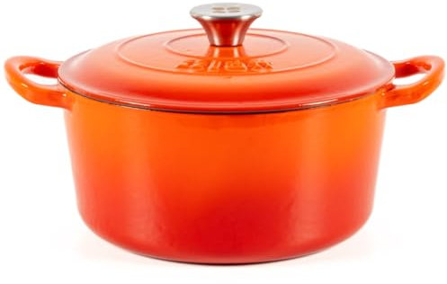 Lätt Home Cocotte in Ghisa Smaltata Arancione. Forno Olandese Pentola Rotonda Antiaderente 23x11 CM - 4 L. Casseruola Pentola in Ferro per Induzione, Vetroceramica e Forno