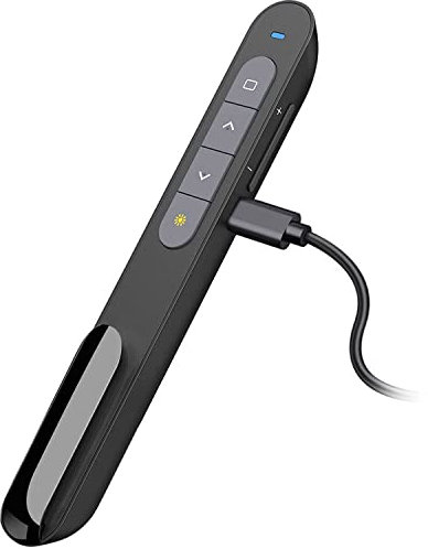 Presentador Inalambrico Recargable, 2,4 GHz Hipervínculo Volumen Pasador Diapositivas Puntero Presentaciones Mando Ordenador Powerpoint Remote Presenter para PPT/macOS/Windows/Linux/Vista