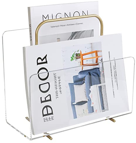 XOHYW Acrylic Magazine Holder, Crystal Clear Acrylic Magazine Book Rack, Desktop File Organizer for Office Organization, Storage,Home Office Decoration,Reception