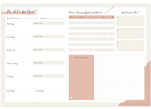 Odernichtoderdoch® Schreibtischunterlage für Schüler*innen - beschreibbare Schreibunterlage mit Wochenplaner - Block mit 30 Blatt - A3+ - 46,5 x 32 cm