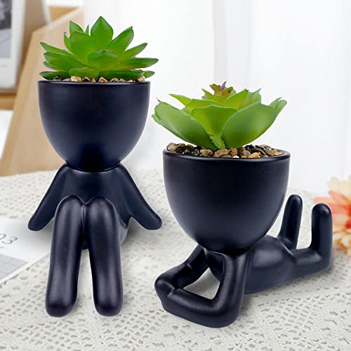 ODIWEN 2Pcs Plantes Succulentes Artificielles Plantes, Fausses Plantes Vertes Décoration, Fausse Plantes en Pot pour Décoration Bureau, Balcon, Salon, avec Pot Plante Artificielle Petite,Plante Faux