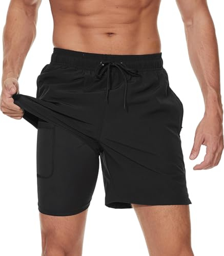 Kfnire Bañador Hombre con Forro de Compresión Secado Rápido 2 en 1 Shorts de Bañador Natación H0mbe Traje de Baño Hidrófugo Bañadores para Hombre