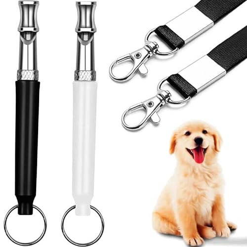 Mroobest Hundepfeife, Ultraschall Hundepfeife, Hundepfeife Rückruf, Hunde Pfeife mit Lanyard für Hundeerziehung Hundetraining, Einstellbare Hochfrequenz Hunde Zubehör, Blcak White