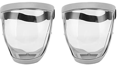 SALALIS 2PCS Super Protective Face Transparent Shield Anti Fog Full Face Safety Shield mit Filter Wattepads Unisex All Inclusive Gesichtsschutz mit Abnehmbarem Filter(Erwachsene Grau Weiß)