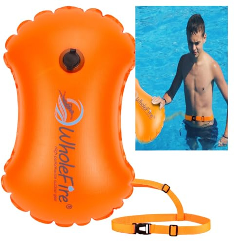 WholeFire Boya de natación de 15 L, Impermeable, Inflable, Bolsa Seca, Flotador de Seguridad para Deportes acuáticos, Nadadores de Aguas Abiertas, triatletas, kayakistas y esnórqueles