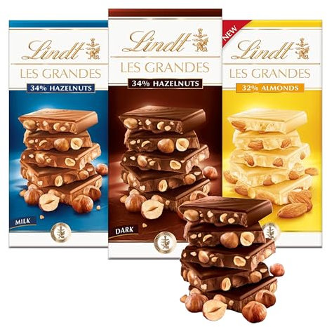 Les Grandes Chocolate Bars Bundle - Assorted Pack of 3 x 150g Milk Hazelnut, Dark Hazelnut & White Almond Bar Chocolate Bulk with Topline Card. Chocolate Gift for Sweet Hamper, Stocking Fillers