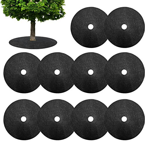 Tapis de Paillage Anti Mauvaise Herbes, 10 Tapis Protection Arbre Non Tissés Ronde, Anneaux de Paillis d'arbre, Disque de Paillage Arbre Fleur, Protection des Racines contre les Mauvaises Herbes