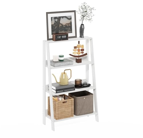 Furinno, Bibliothèque À 4 Niveaux, Étagère De Rangement, Salon/Bureau, Blanc