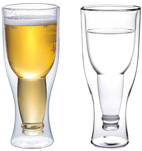 MEETOZ Juego de 2 vasos de cerveza de 350 ml, aislamiento de doble pared, boca abajo, vasos de cerveza artesanales
