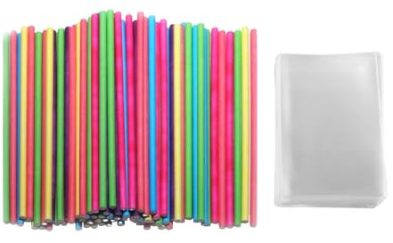 DHSBGWSX Lot de 100 bâtonnets à sucettes, 150 x 3,5 mm, 100 sacs d'emballage, bâtonnets à sucettes, bâtons à sucre, tiges à gâteau, poignées de barre à gâteau