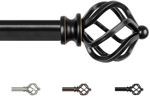 KAMANINA Gardinenstange Schwarz 80 to148CM Lang, Dekorativ Vorhangstangen Ausziehbar Vorhangstange mit Twisted Cage Endstück für Fenster, Wohnzimmer, Schlafzimmer