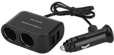 Cigarette Lighter Splitter 2-Socket, Car Charger Power Adapter 12V/24V Dual USB Power Socket DC Outlet Splitter with 2 USB Ports Fast Charging Compatible with Car Camera Dash Cam GPS Phone and More