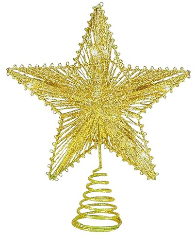 Gesar Puntale a Forma di Stella per Albero di Natale - 25 cm, Infrangibile, Oro