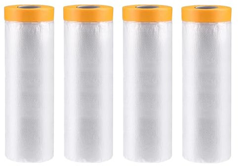 NCCHDZSW Abdeckfolie Klebeband 4 Pcs 110cm x 20M Abdeckfolie Maler Transparent Abdeckfolie Goldband Masker Tape Selbstklebende Malerfolie zum Staubschutz
