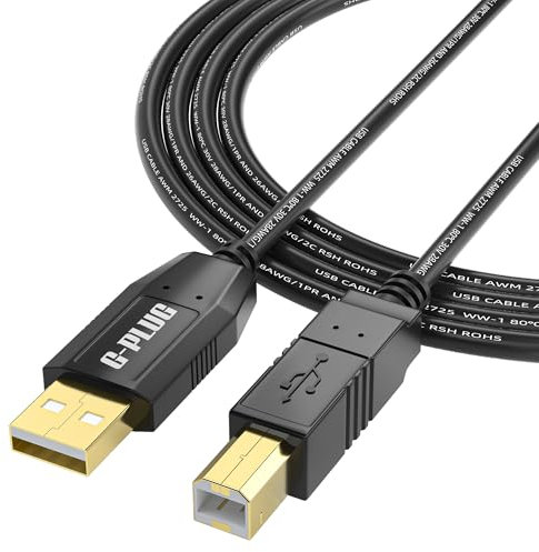 G-PLUG USB 2.0 Printer Cable 3 m - High Speed USB A to B Lead for Printer, Scanner, Fax, Digital Piano, DAC – available in 1m 2m 3 m 5m - Black