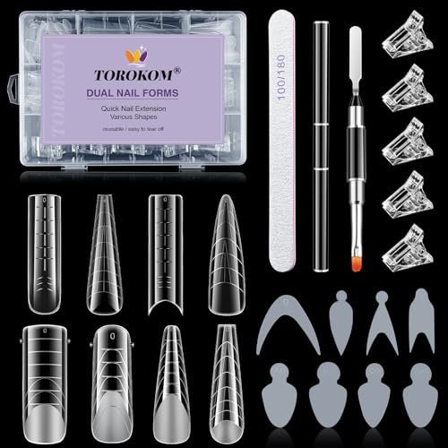 TOROKOM Kit Inicial 192 Formas Duales Gel Poly - 96 Almohadillas Reutilizables + 5 Pinzas, Pincel y Limas - Kit Completo para Extensiones