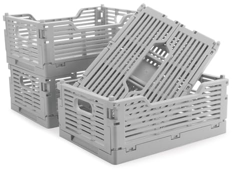 Vivikivi 4 stycken viklådor, hopfällbar förvaringslåda i plast, stapelbar vikbar förvaringslåda för hem, klassrum, kontor, kök, sovrum (22 x 15 x 9 cm, grå)