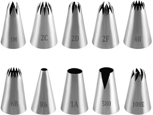 10 Pièces Grande Douilles à Pâtisserie, Professionnelle Embouts de Glaçage Kit d'Accessoires de Pâtisserie DIY Spécialisé dans la Décoration pour Cupcakes Churro Donuts Muffins Poche à Douille