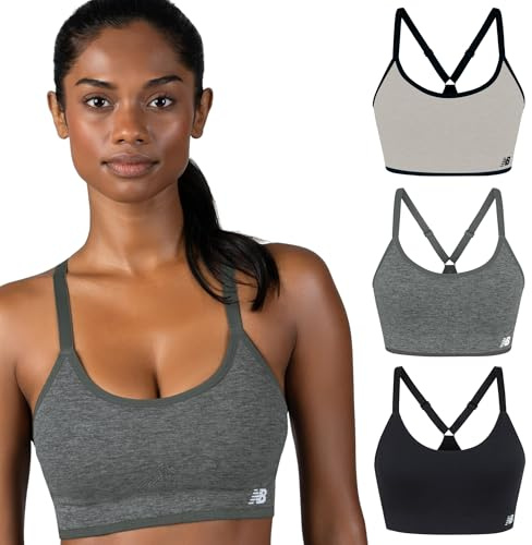 New Balance Women's Sports Bras 3 Pack, Seamless Cami Removable Pads, Medium Impact Gym Bra for Women, Multicolor Pack, S