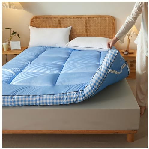 Japansk golvmadrass, flerfärgad futon, olika storlekar (blå, 90 x 200 cm) - bekväma platsbesparande sängkläder för hem och gästanvändning, idealiska för minimalistiskt liv