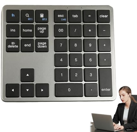 Litet trådlöst tangentbord – 35 tangenter kompakt knappsats, tyst handhållen skrivverktyg | effektivt personlig PC-inmatningsenhet resa skrivbord mediakontroll produktivitet tillbehör bärbar