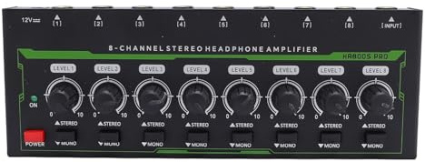 SustVita Amplificatore per cuffie Studio con uscita a 8 canali, regolazione del volume indipendente, jack stereo da 6,35 mm e modalità mono/stereo selezionabile per la