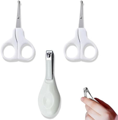 SXKJGQ 3 Pcs Baby Nail Clippers Scissors, Baby Toddler Nail Scissors and Cutter with Comfortable Grip and Smooth Edges（ White ）