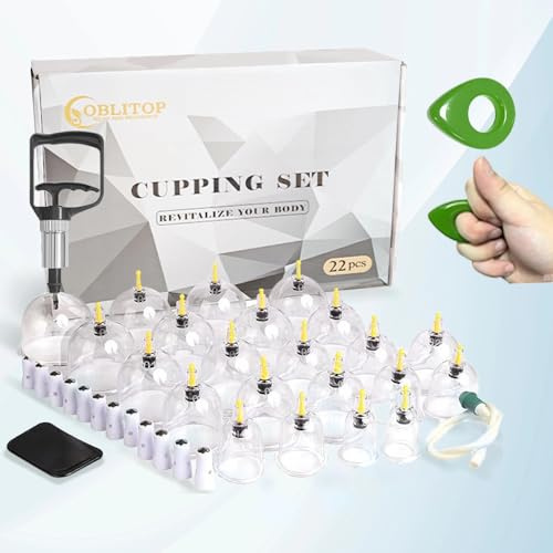 OBLITOP Juego de 22 vasos con bomba de vacío, tamaño para hombres y mujeres, vasos de vacío para músculos corporales, dolor de espalda, ventosa, juego de ventosas DE-22Cups