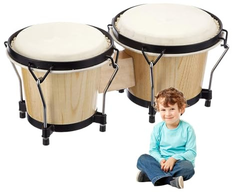 Bongos I Trä Naturträ Pedagogiskt Rytmiskt Slagverksinstrument | Nybörjarperkussionsmusikinstrument För Barn, Tonåringar, Vuxna, Både Pojkar Och Flickor, Nybörjare, Entusiaster I Alla