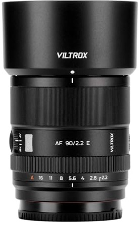VILTROX AF 90 mm F2.2 EVO E monteringsobjektiv, APS-C 90 mm f2.2 autofokus för Sony E Mount, porträttplatta (motsvarande 135 mm), lätt metallhölje (ca 330 g), stor bländare, 58 mm filter