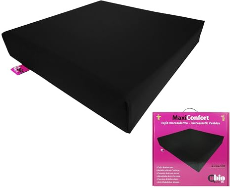 Ubio Cojín Antiescaras Maxiconfort Viscoelástico - Ortopédico para Silla de Ruedas, Oficina o Sillón - Cojín Coxis Ergonómico Impermeable - Funda Saniluxe Lavable y Transpirable - 42x42x8 Grafito